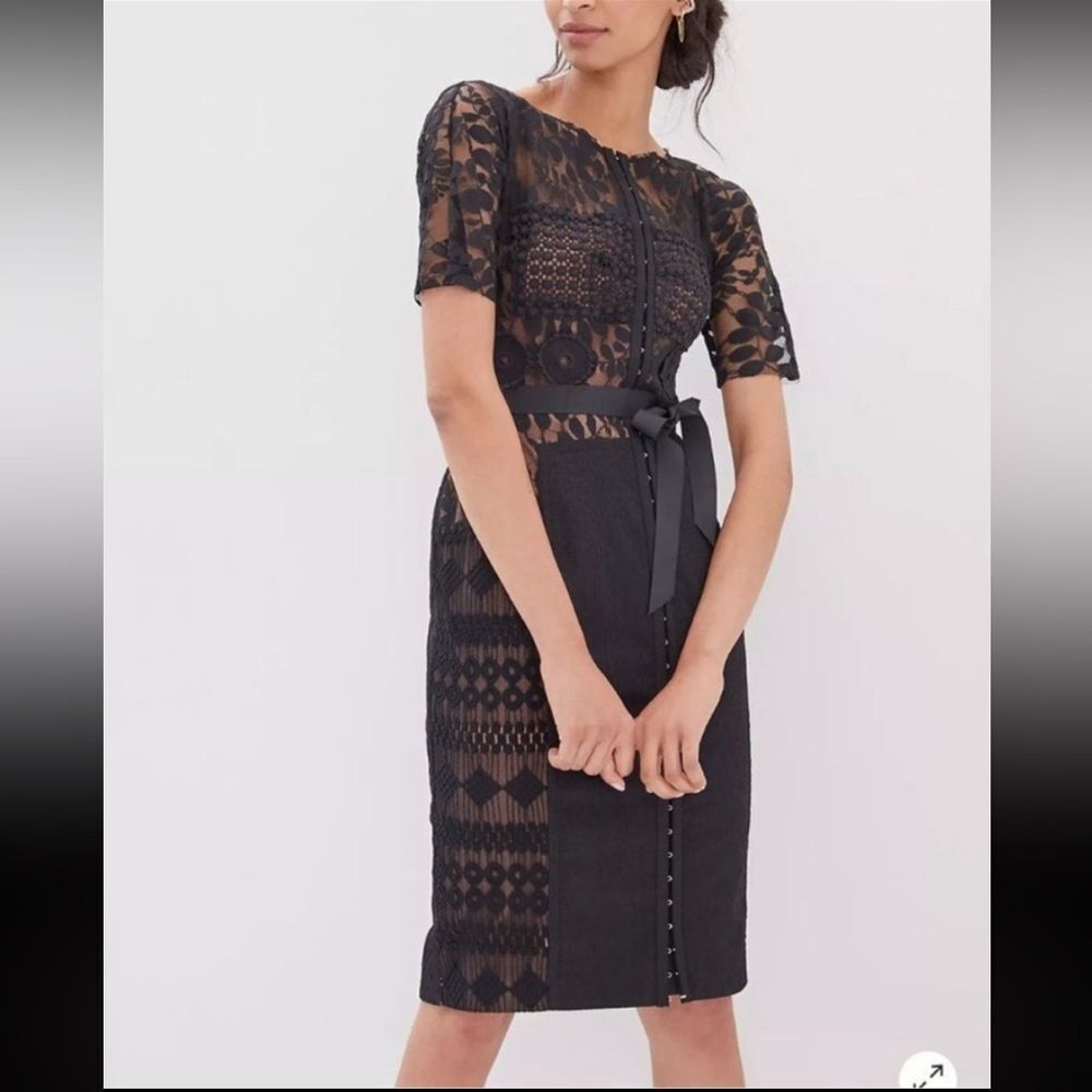 Anthropologie Black Lace Midi Dress